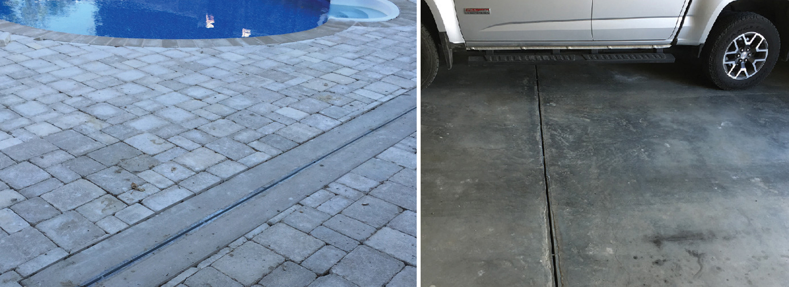 U-Drain installed in a garage and near a pool